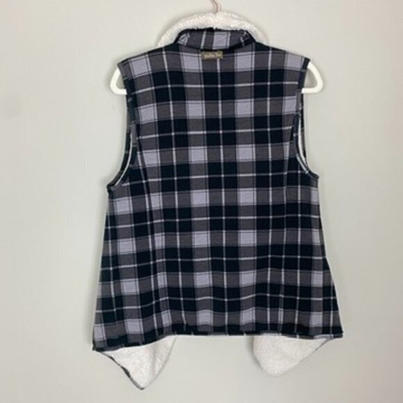 Matilda Jane Plaid Sherpa Reversible Vest Grey Ivory Womens Medium - Picture 6 of 7